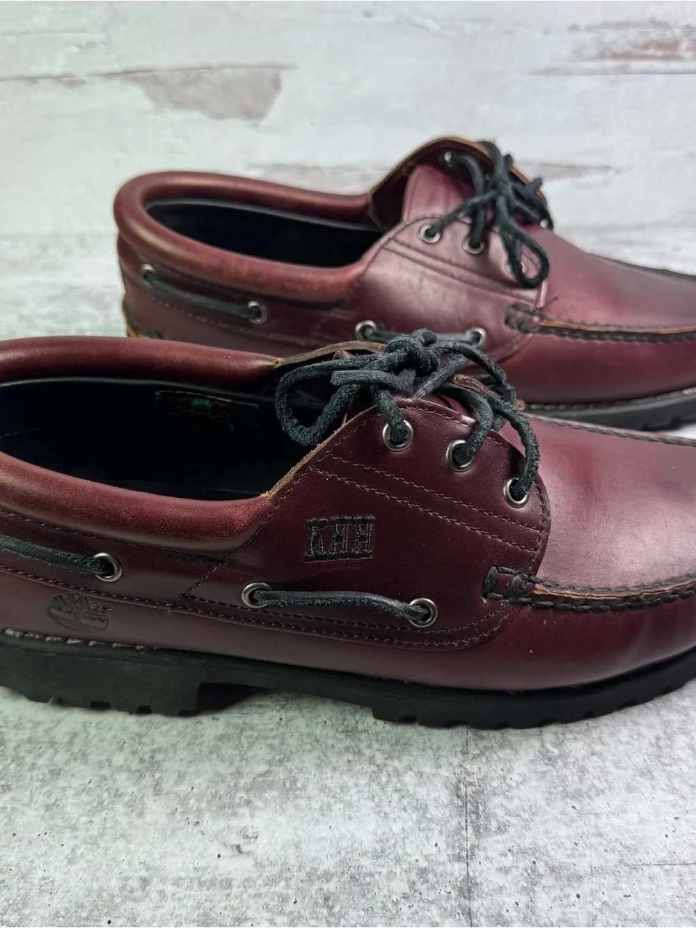 Timberland Custom 3-Eye Lug Handsewn Boat Shoes Burgundy Leather Men's 12 W/L